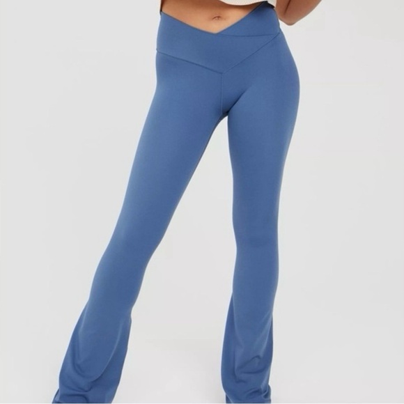 aerie Pants - Aerie OFFLINE Periwinkle Blue Criss-Cross Waist Hi-Rise Flare Leggings SIZE XL